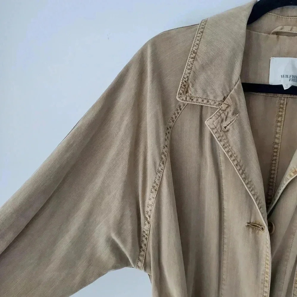 Aritzia Wilfred Lyocell Cotton Trench Coat Tan Belted Lightweight Minimalist - Picture 5 of 13
